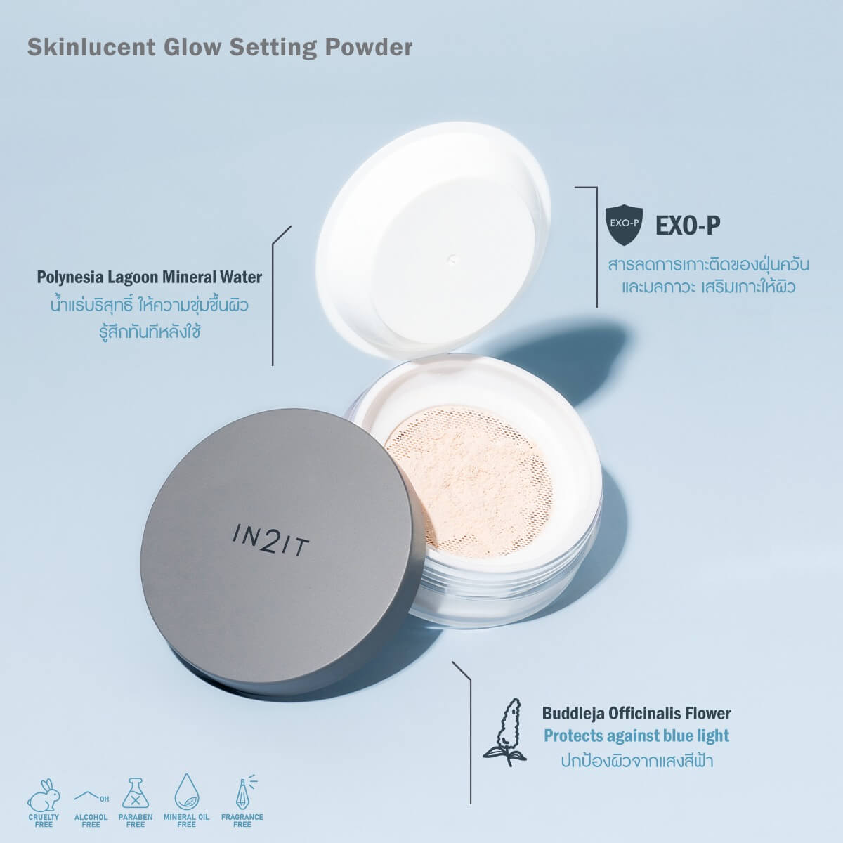 อินทูอิท สกินลูเซนท์ โกลว์ เซตติ้ง พาวเดอร์ 10 กรัม, In2It Skinlucent Glow Setting Powder 10g,IN2IT,แป้งฝุ่นเนื้อนุ่มละเอียด,ช่วยเบลอรูขุมขน,ลุคผิวโกลว์,แป้งฝุ่นคอลลาเจน